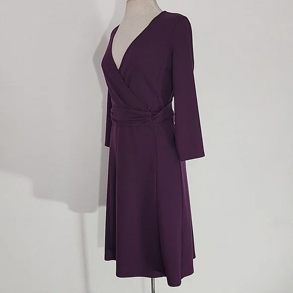 Lands' End Dress A-Line Stretchy Faux Belt 3/4 Sleeve Plum Size 4 - Picture 9 of 12